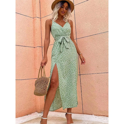 Polka Dot Wrap Midi Dress with Side Split