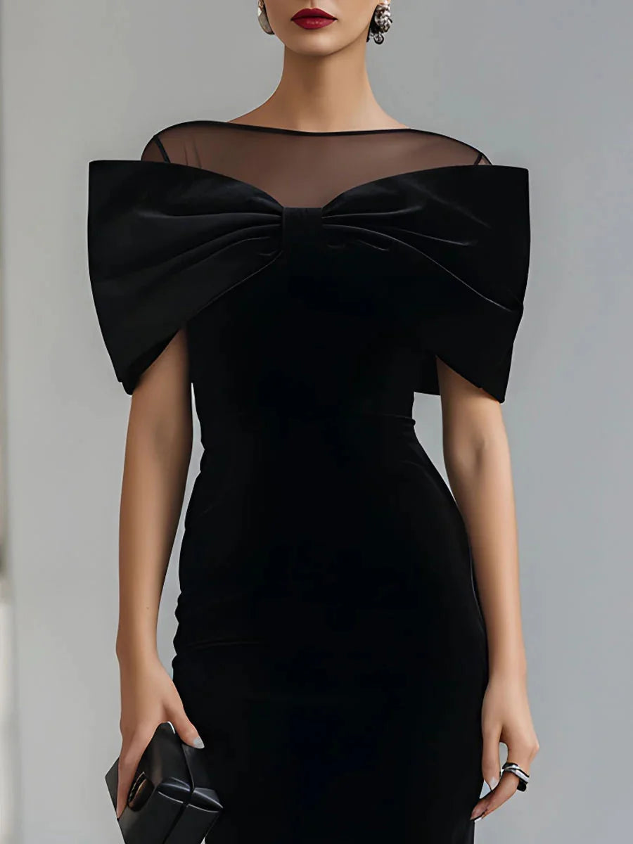 Bow Neckline Cocktail Midi Dress