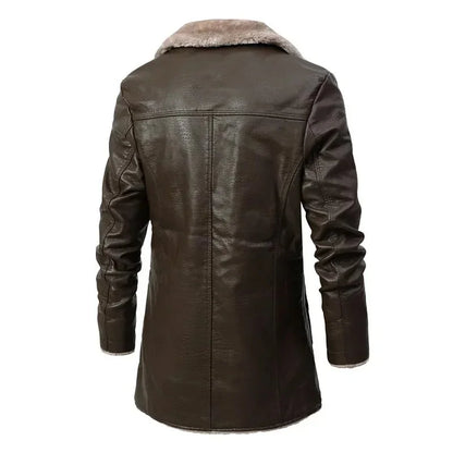 Men's Fleece-Lined Longline Winter Coat with Lapel