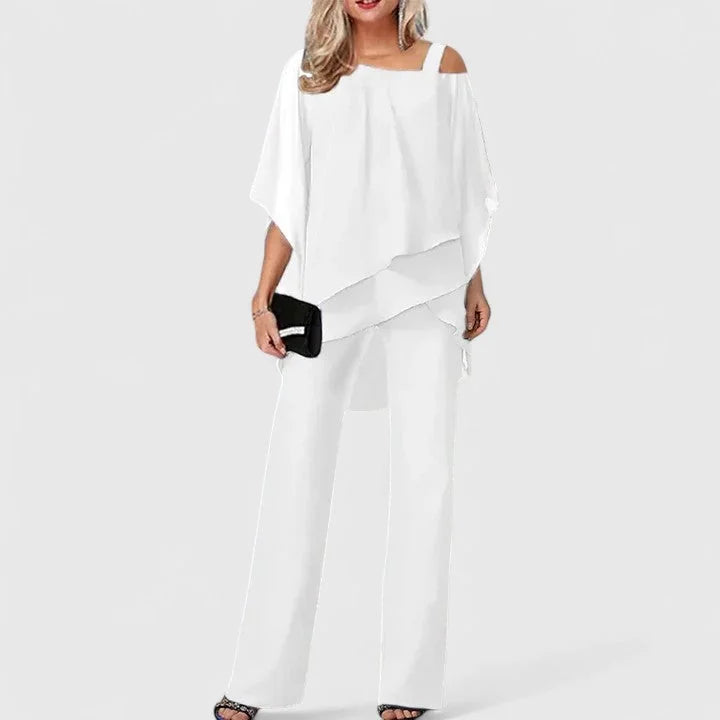 Cape Top and Wide-Leg Pant Set