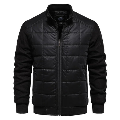 Men's Puffer Jacket – Black Quilted Stand Collar