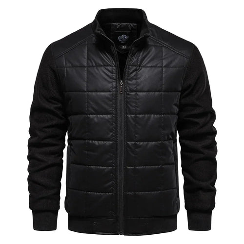 Men's Puffer Jacket – Black Quilted Stand Collar
