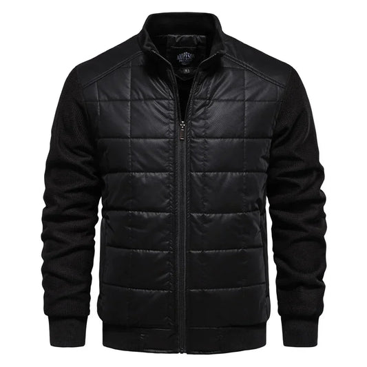 Men's Puffer Jacket – Black Quilted Stand Collar