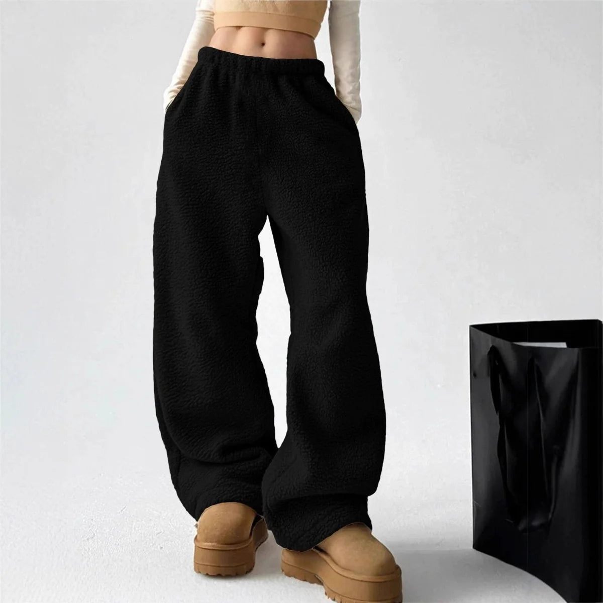 Soft and Cozy Relaxed Wide-Leg Fleece Pants