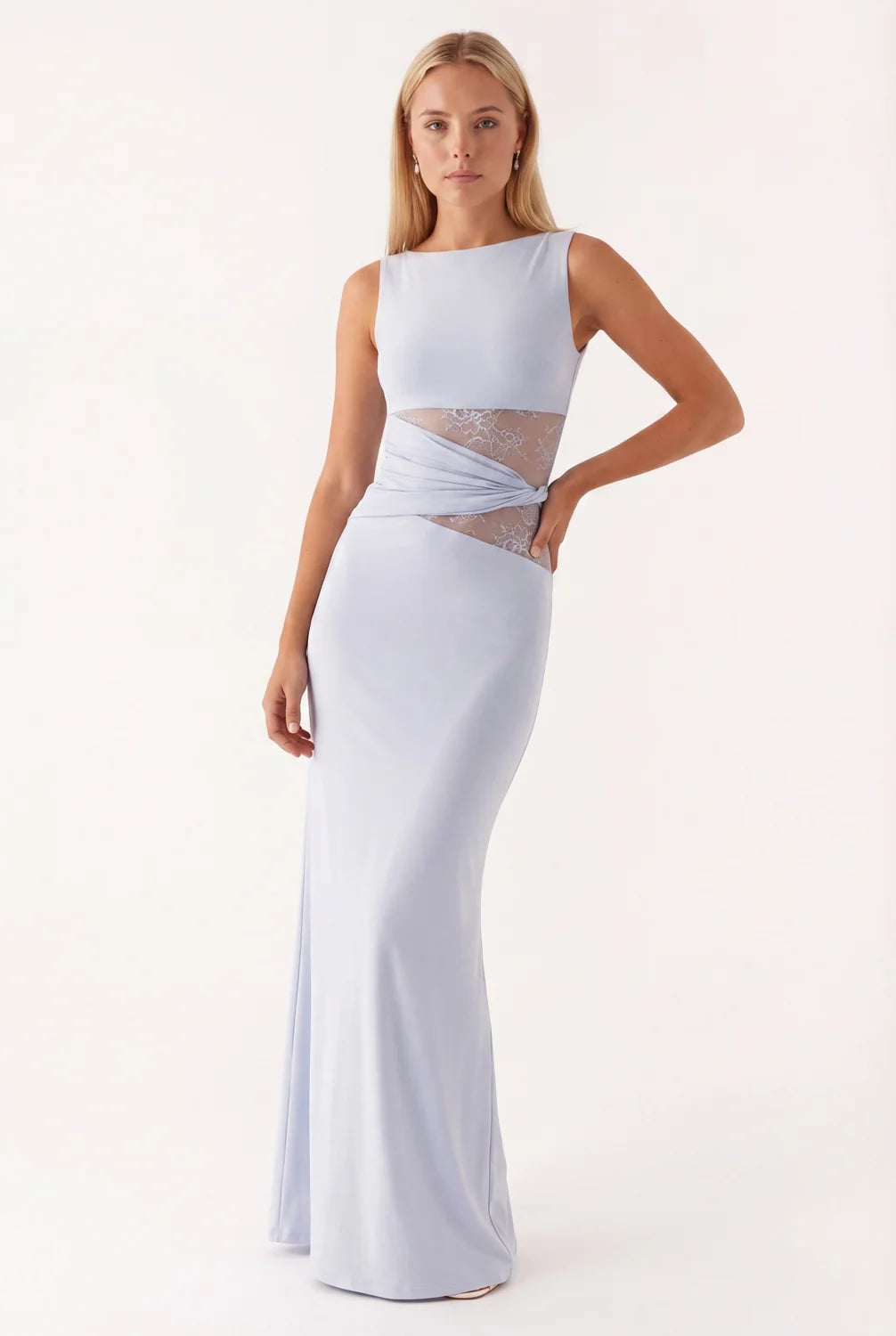 Lace Maxi Dress – Black Sheer Lace Waist Sleeveless