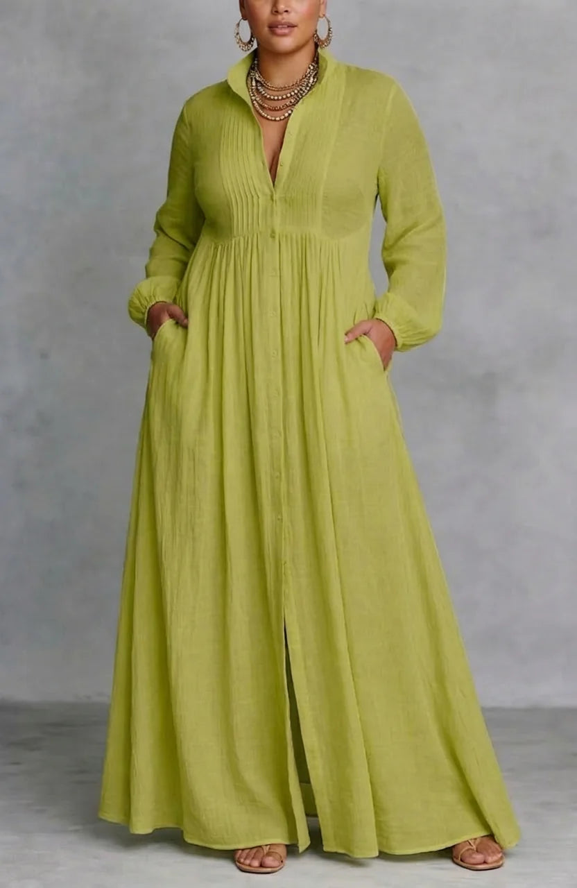 Long Sleeve Button-Front Maxi Dress