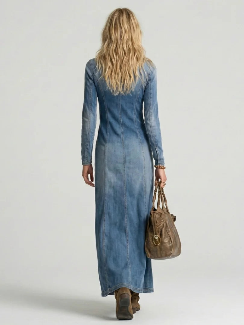 Delphine | Denim Maxi Dress Button Front