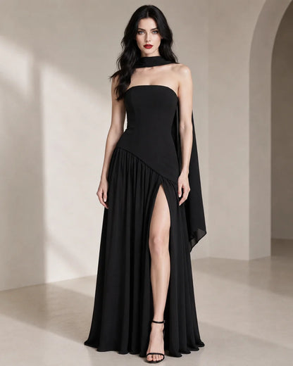 Strapless Scarf-Neck Maxi Dress