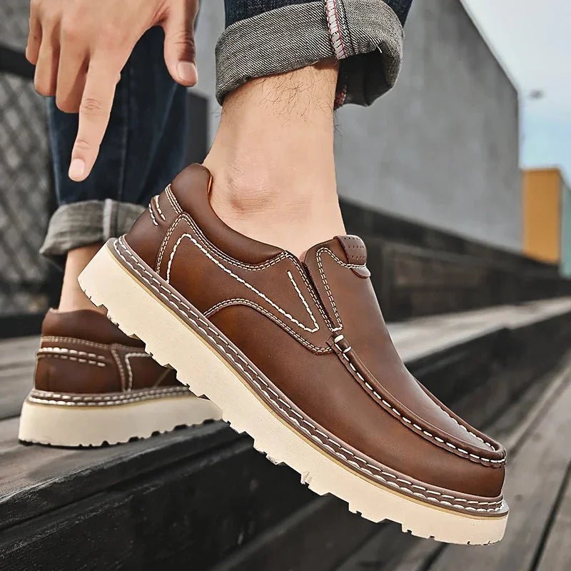 Men's Chunky Loafers – Brown Thick Sole Slip-On
