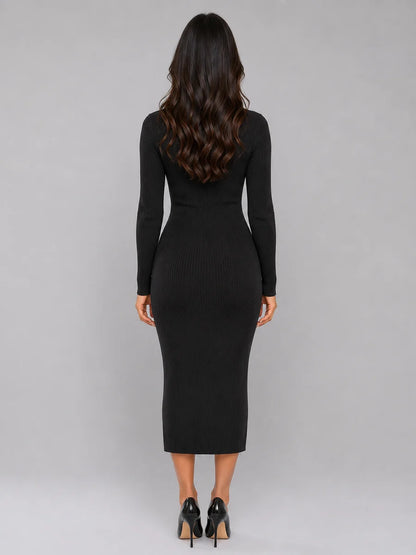 Ribbed Knit Button-Front Jumper Dress