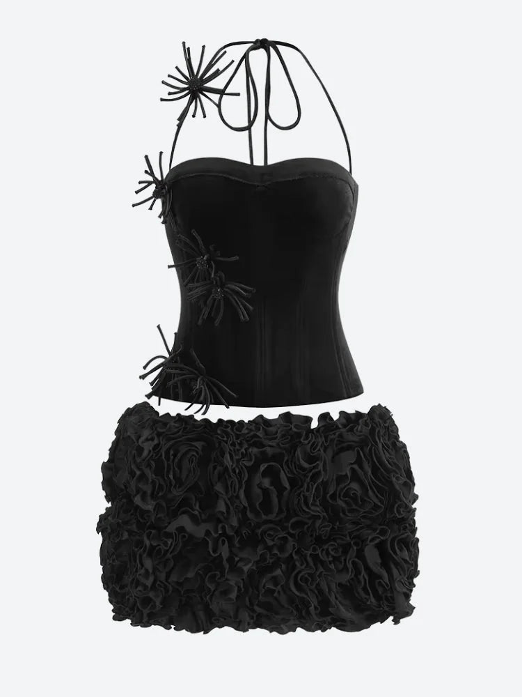 Raven | Corset Top and Ruffle Mini Skirt Set