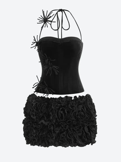 Raven | Corset Top and Ruffle Mini Skirt Set