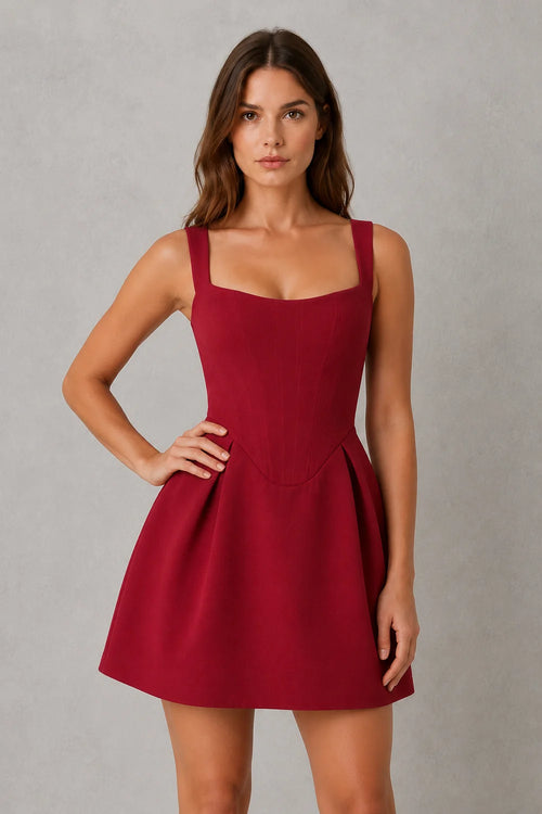 Corset Mini Dress – Wine Square Neck