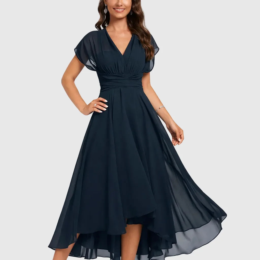 V-Neck Flutter Sleeve Maxi Cocktail Dress