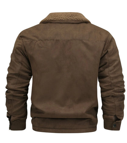 Men's Stand Collar Winter Bomber Jacket with Fleece Collar