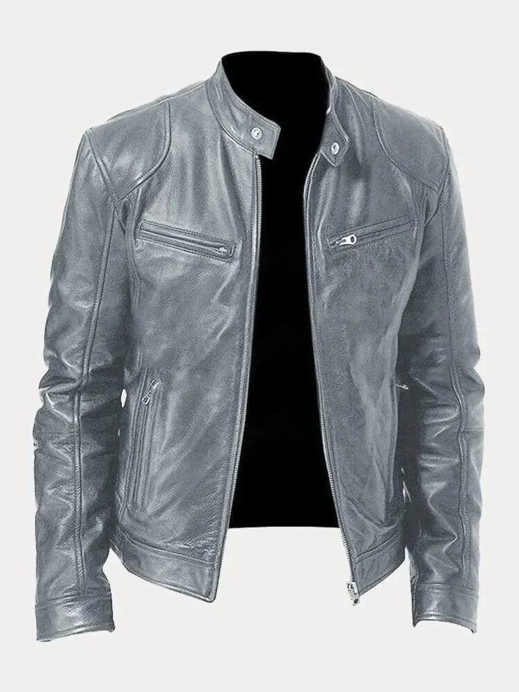 Men's Biker Jacket with Stand Collar