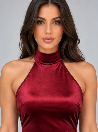 Rhea | Satin Halter Maxi Dress Backless