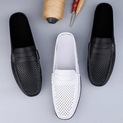 Men's Penny Loafers – Black Perforated Slip-On
