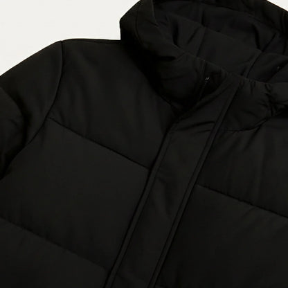 Men's Hooded Puffer Jacket – Black Long Winter Coat