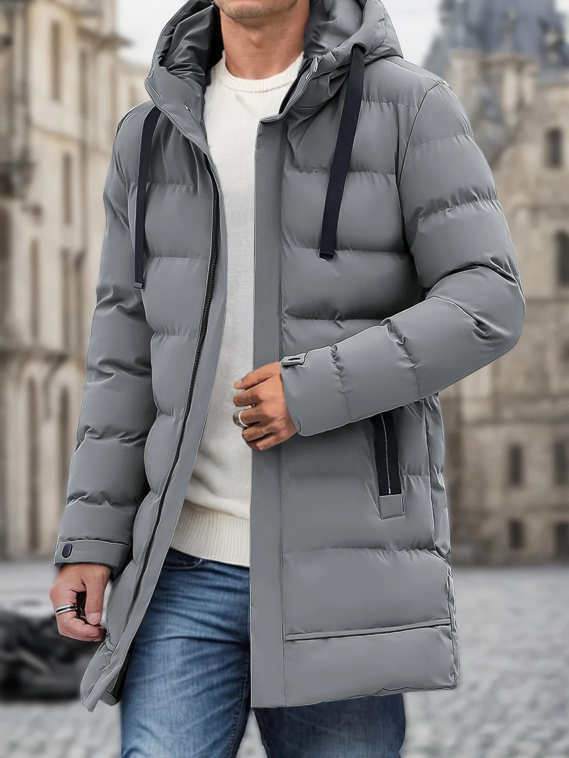 Men's Hooded Puffer Jacket – Black Longline