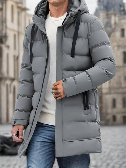 Men's Hooded Puffer Jacket – Black Longline