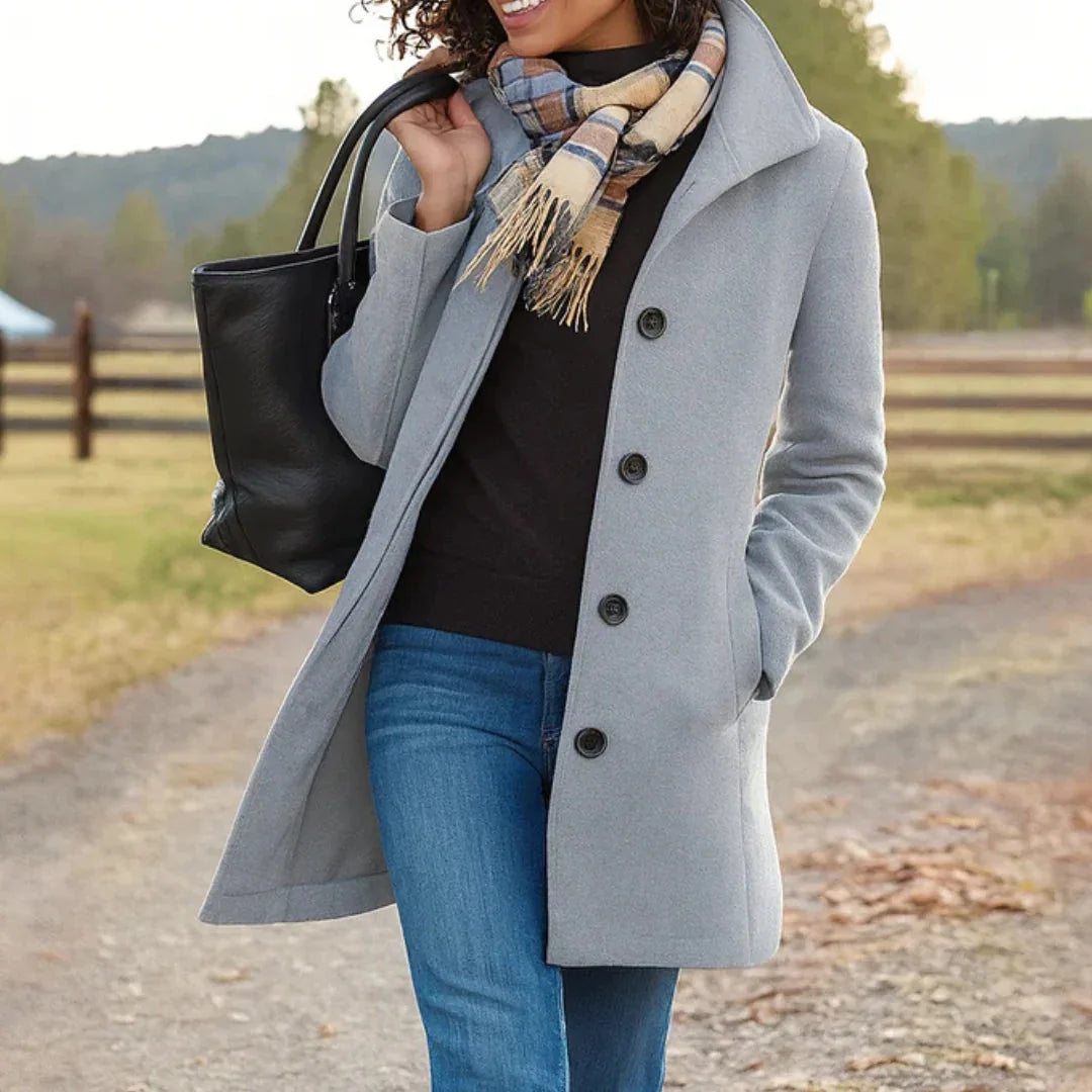 Wool Blend Pea Coat with Button Front