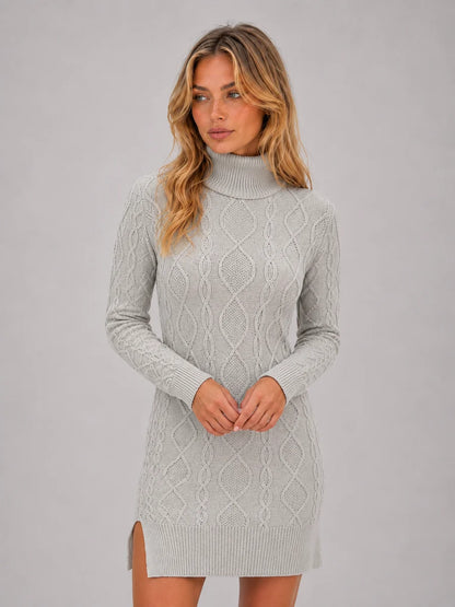 Cable-Knit Roll-Neck Jumper Mini Dress