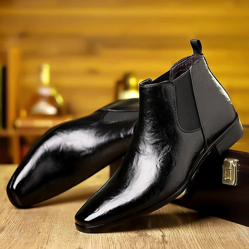 Men's Chelsea Boots – Brown Polished Leather-Look