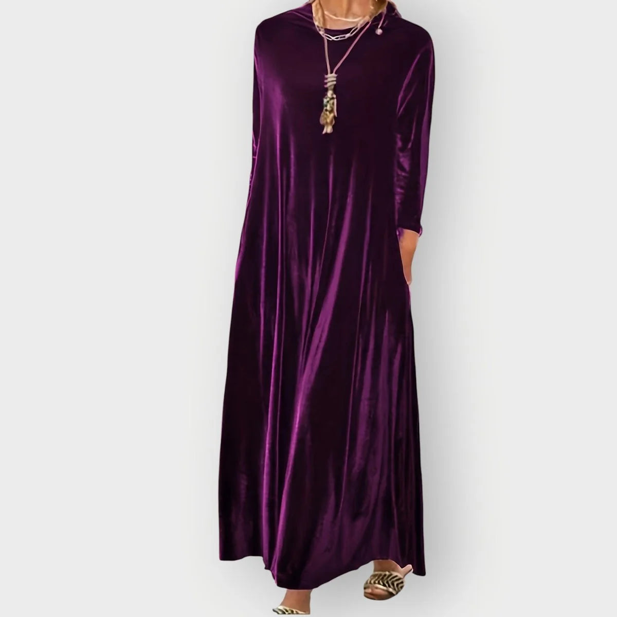Velvet Dress – Burgundy Long Sleeve Maxi