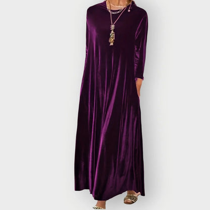 Velvet Dress – Burgundy Long Sleeve Maxi