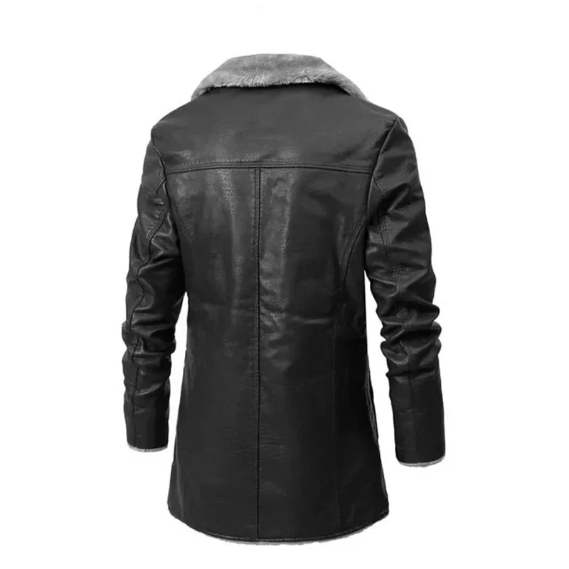 Men's Fleece-Lined Longline Winter Coat with Lapel