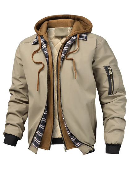 Men's Hooded Plaid Lined Winter Jacket
