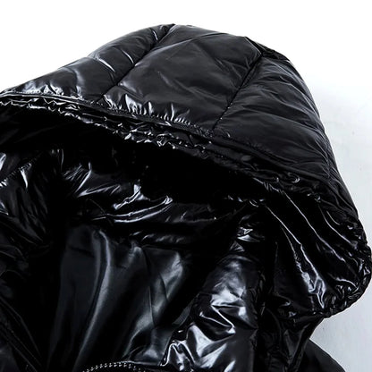 Men's Hooded Puffer Jacket – Black Glossy Short
