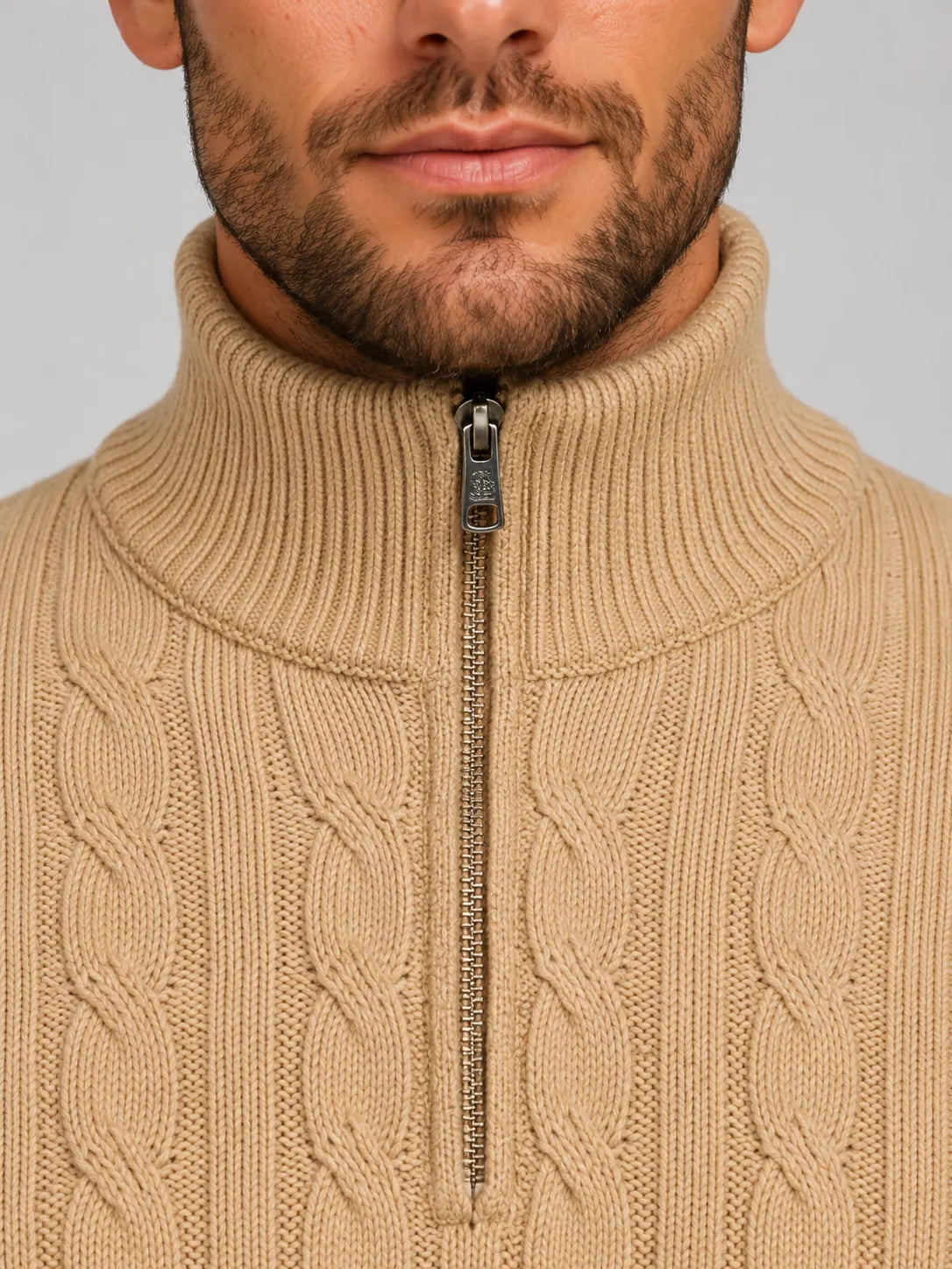 Men's Cable Knit Quarter-Zip Sweater