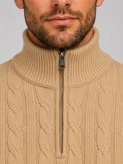 Men's Cable Knit Quarter-Zip Sweater