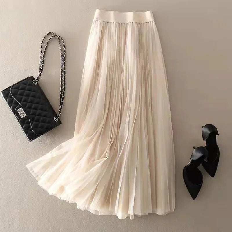 Pleated Tulle Maxi Skirt