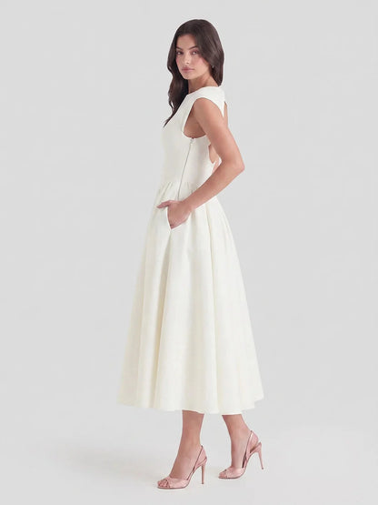 Hepburn | Satin Midi Dress Full Skirt