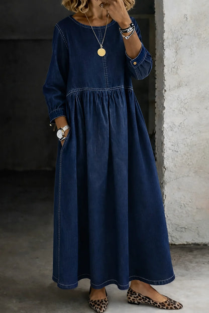 Long Sleeve Denim Maxi Dress with Pockets
