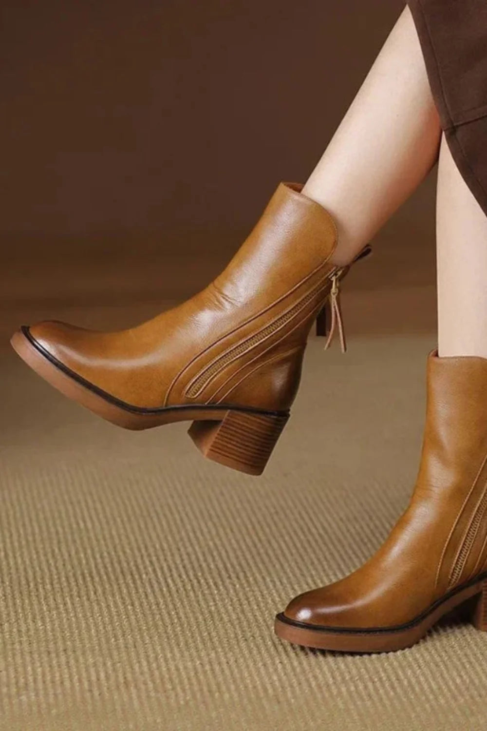 Ivy | Ankle Boots Block Heel Side Zip
