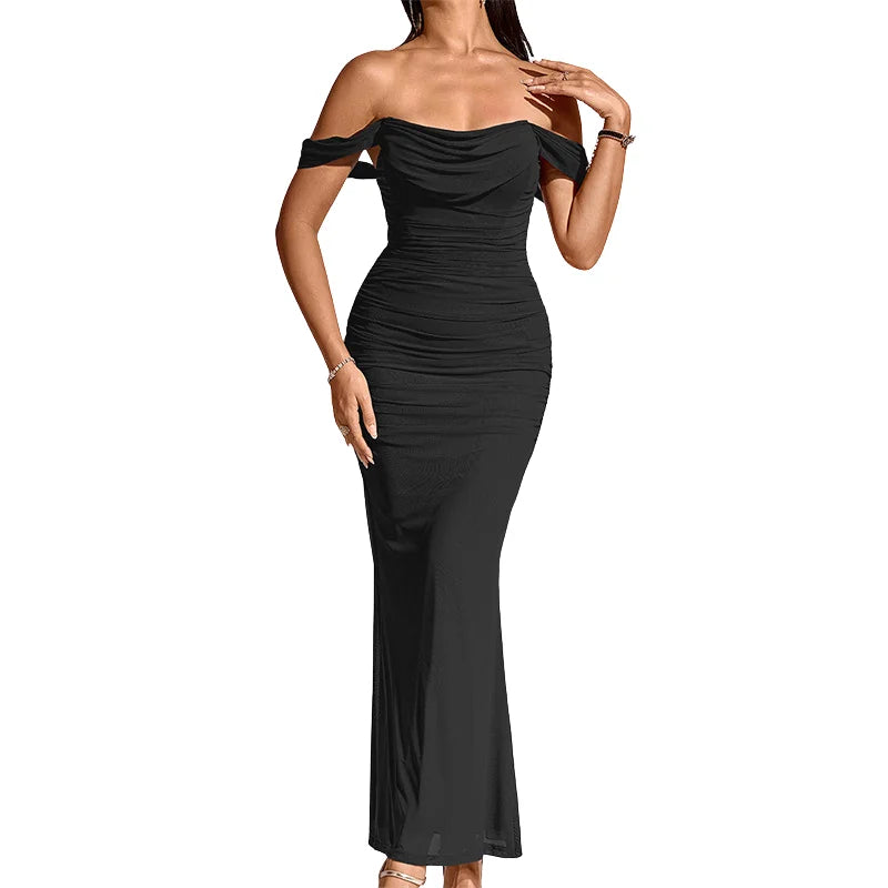 Off-Shoulder Ruched Maxi Formal Dress