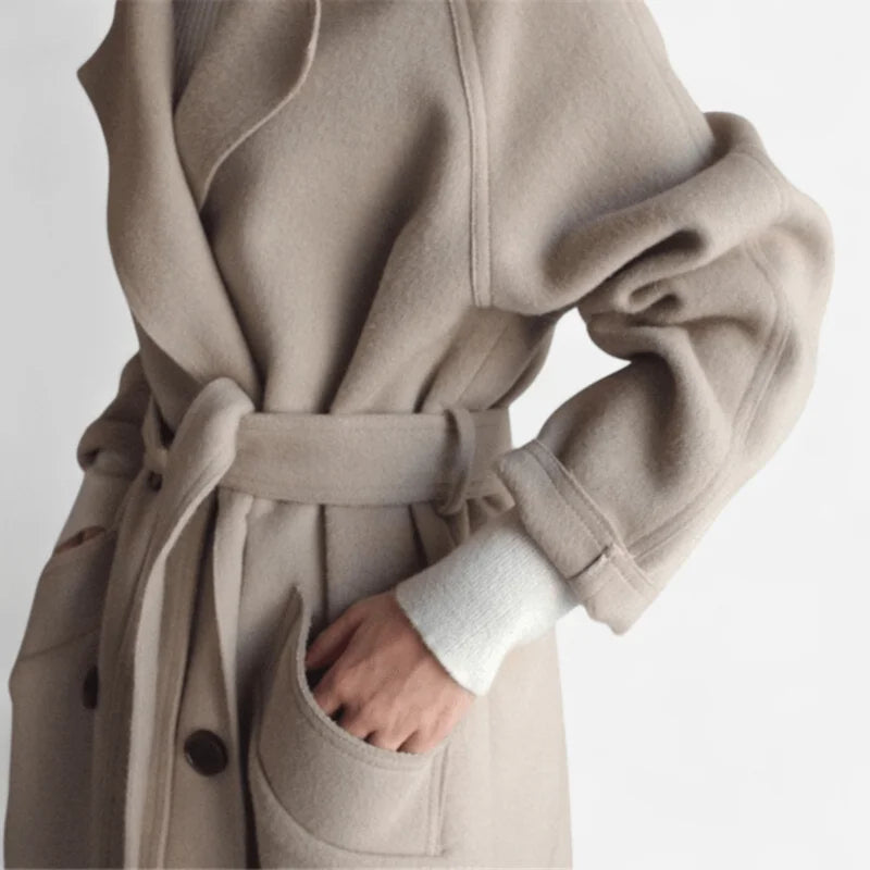 Wool Coat – Black Belted Double-Breasted