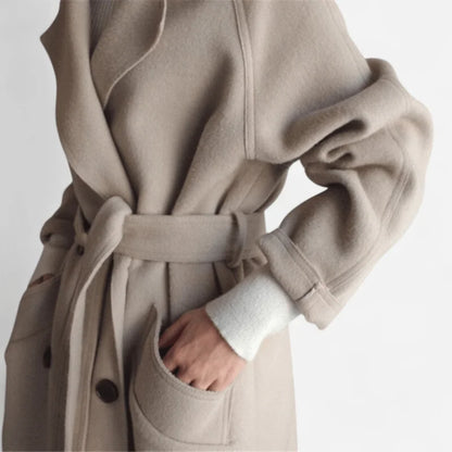 Wool Coat – Black Belted Double-Breasted