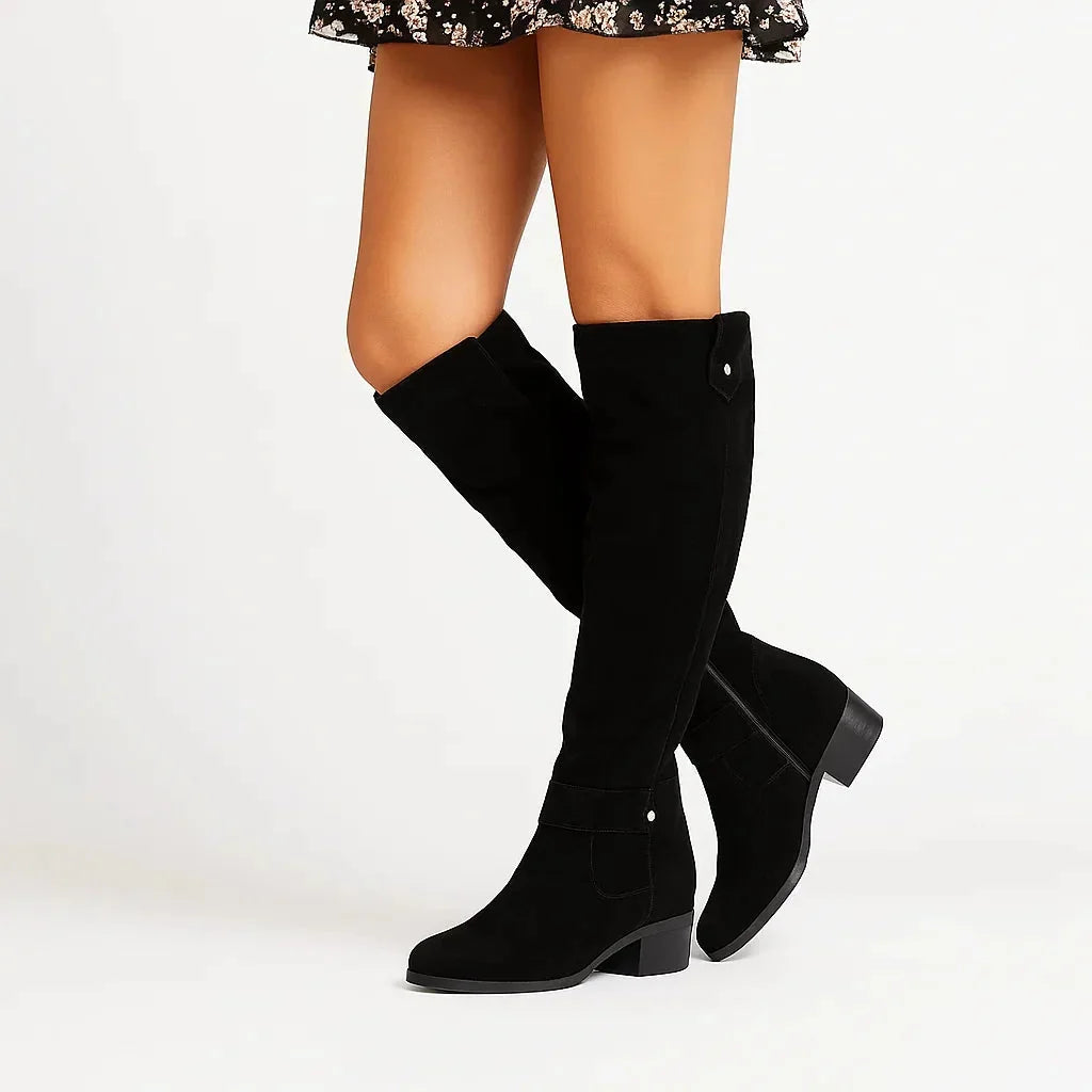 Slouchy Knee High Boots with Block Heel
