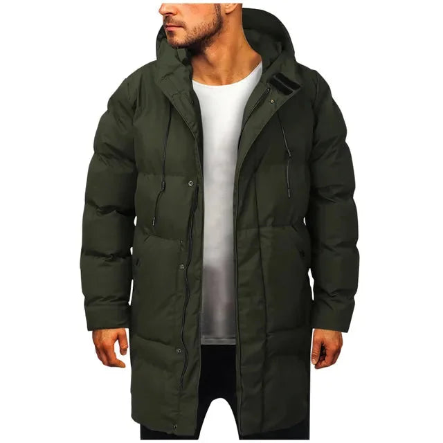 Men's Hooded Puffer Jacket – Black Padded Longline