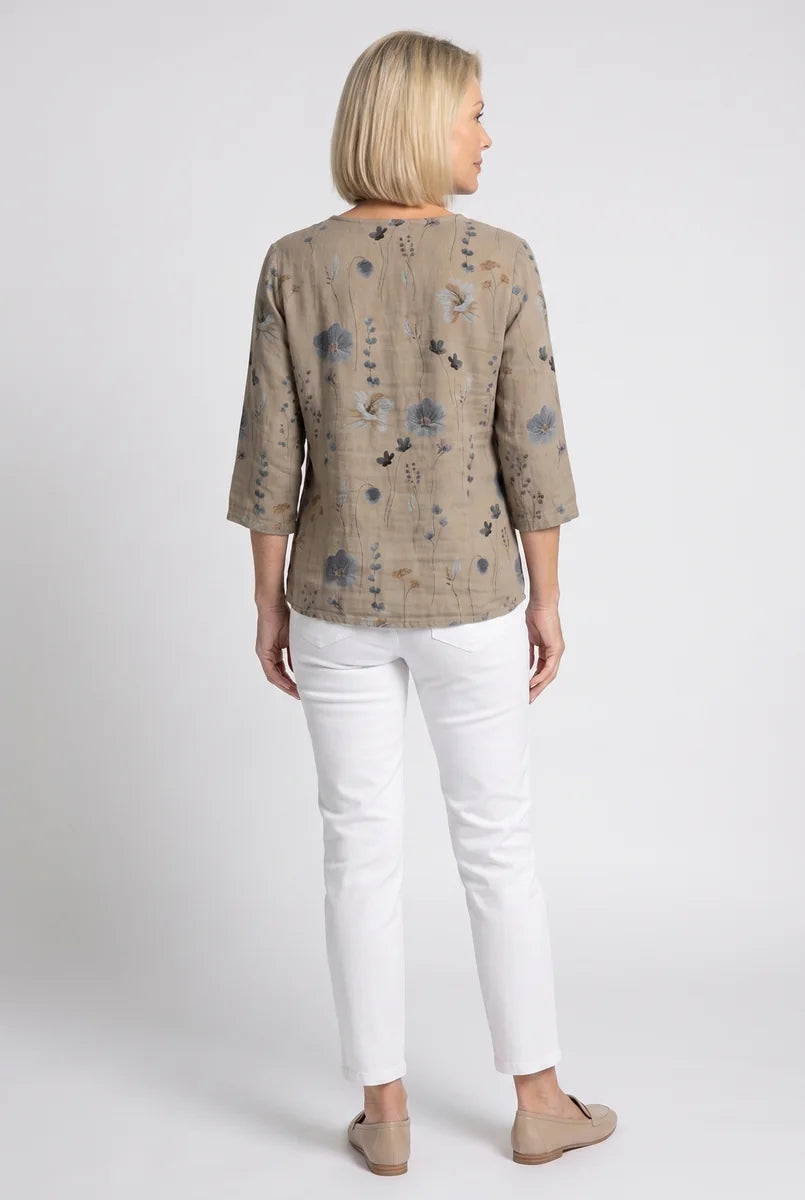 V-Neck Three-Quarter Sleeve Printed Blouse