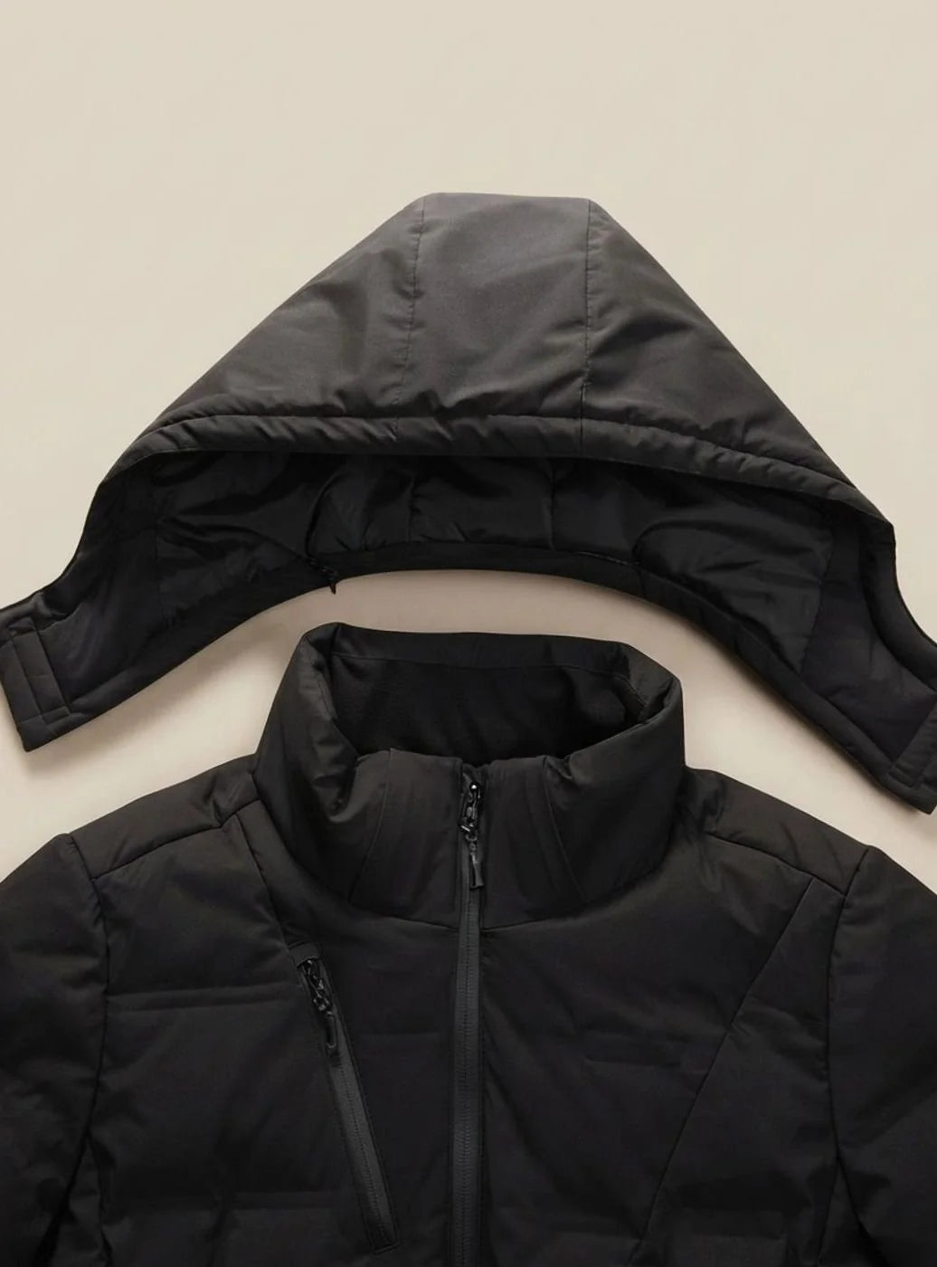 Men's Hooded Puffer Jacket – Black Detachable Hood