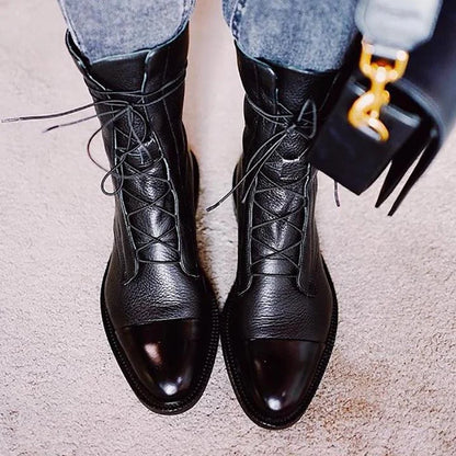 Lace-Up Cap Toe Combat Boots