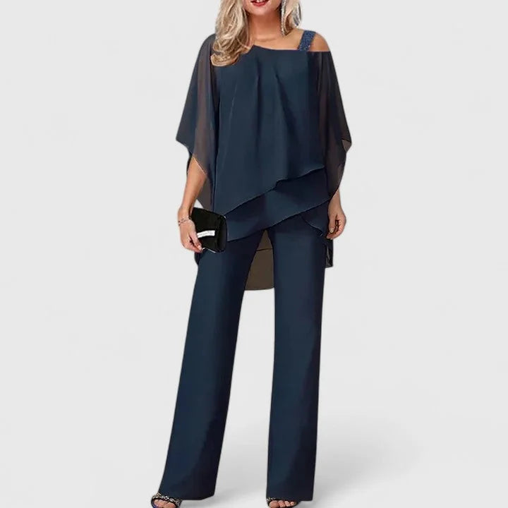 Cape Top and Wide-Leg Pant Set