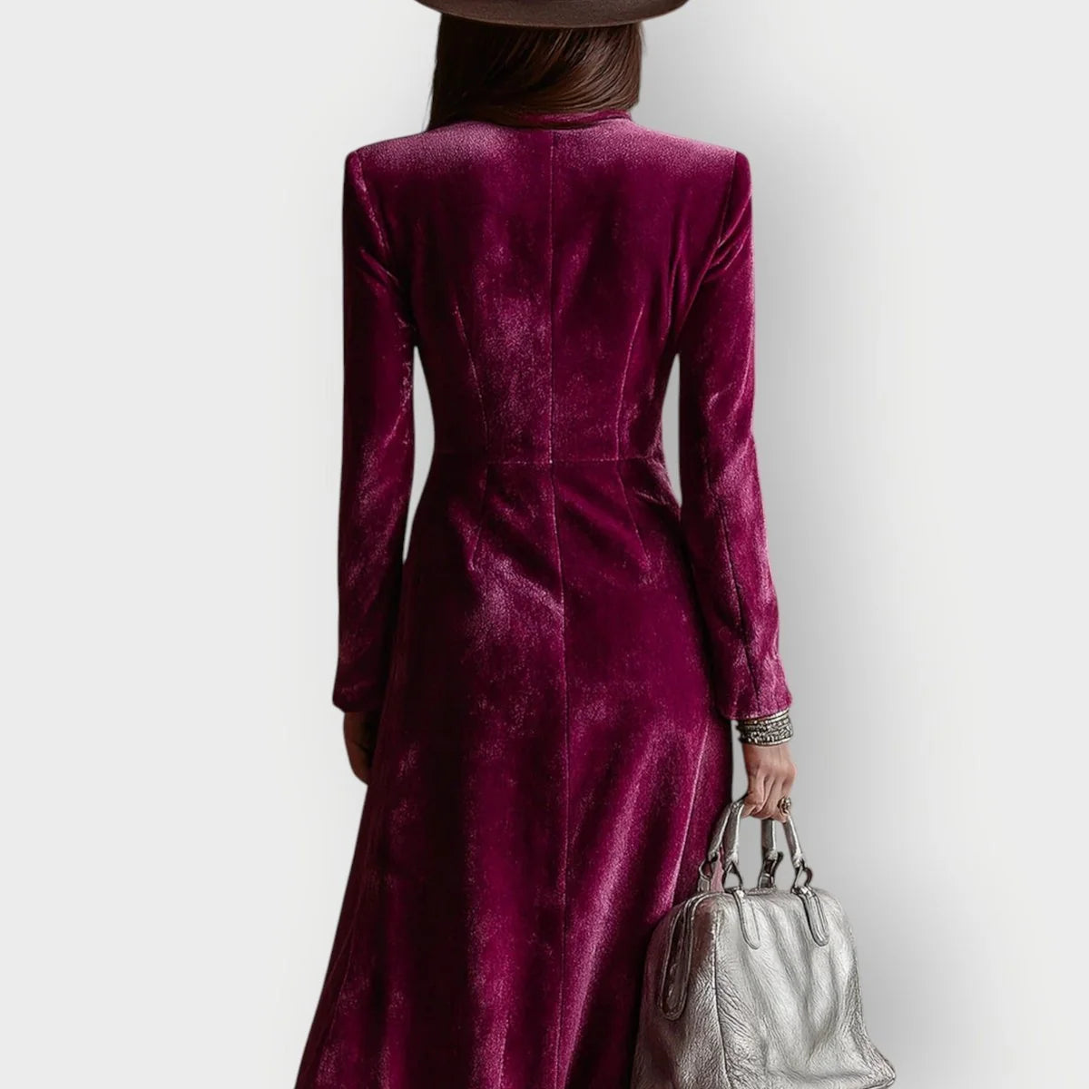 Velvet Maxi Dress – Purple Double-Breasted Long Sleeve