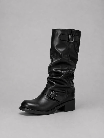 Blair | Knee-High Biker Boots with Buckles